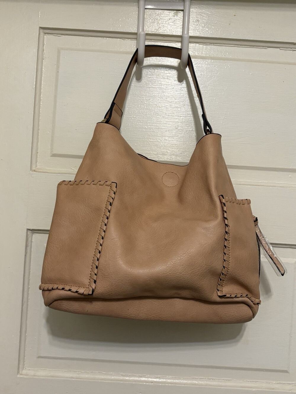MALIBU SKYE Light Pink Shoulder Bag with External Side Zip Pockets Snap Closure